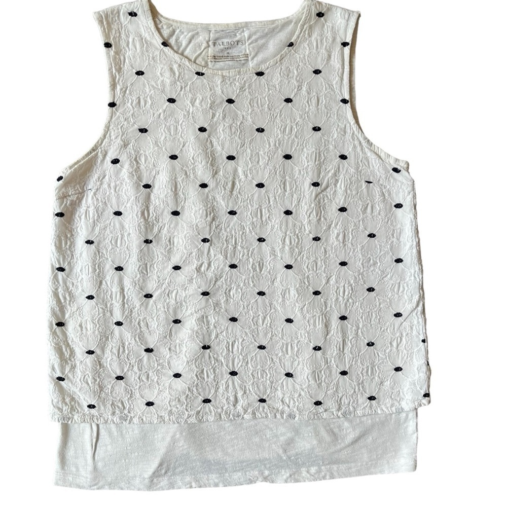 Talbot's Sleeveless 100% Cotton Embroidered Floral Dot Tank Blouse Top Size M